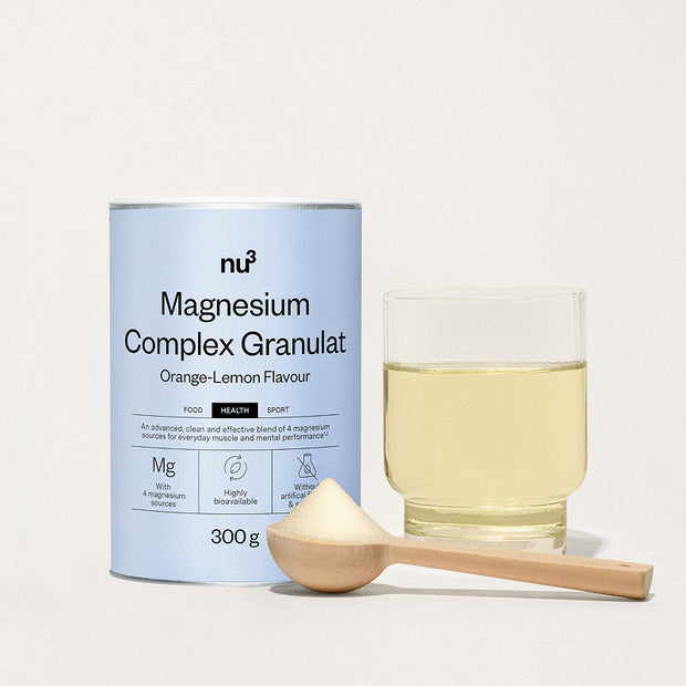 Dose nu3 Magnesium-Granulat mit Glas & Löffel